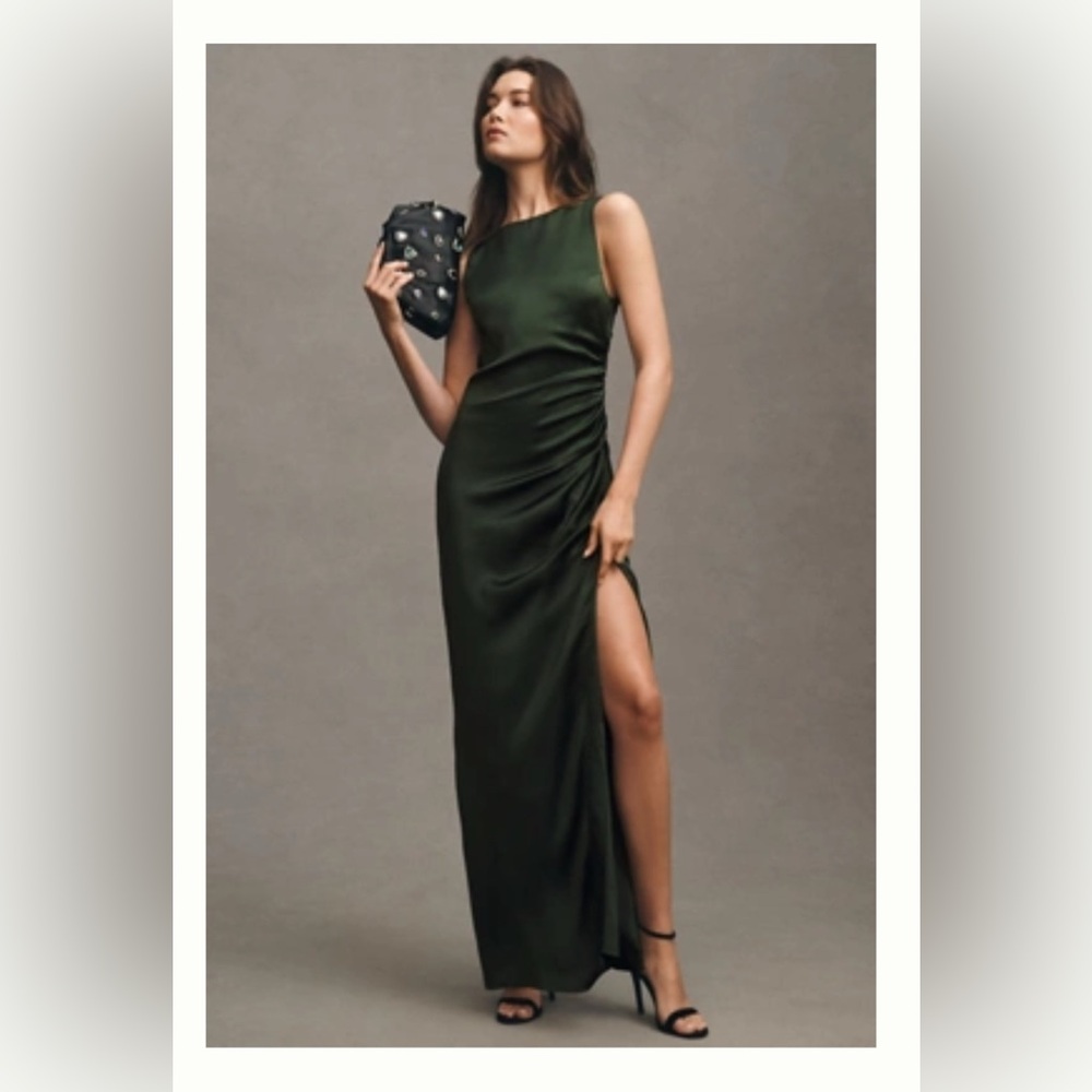 BHLDN Emma High Neck Satin Maxi Gown